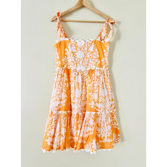 Juliet Dunn Orange Creamsicle Dress Summer A-Line Mini Tie Strap Small Scallop - Picture 2 of 6